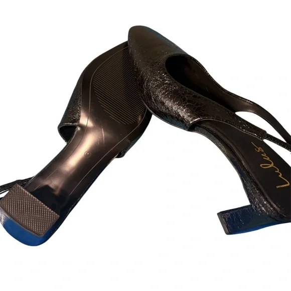 Lulus Black Embossed Pointed Toe Slingback Block Heel Shoes – Mid Heel Size 9 - Picture 5 of 9